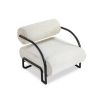 Minimalist black frame arm chair with rounded boucle back rest and seat