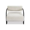 Minimalist black frame arm chair with rounded boucle back rest and seat