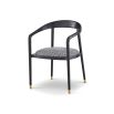 Black scandi structured dining chair with black and white pattern seat