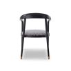 Black scandi structured dining chair with black and white pattern seat