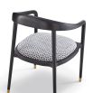 Black scandi structured dining chair with black and white pattern seat