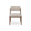 Scandi inspired dining chair with brown wood frame and cream upholstery