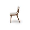 Scandi inspired dining chair with brown wood frame and cream upholstery