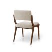 Scandi inspired dining chair with brown wood frame and cream upholstery