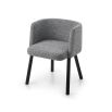 Contemporary dining chair with wrap-around design, grey linen upholstery and black tapered legs