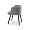 Contemporary dining chair with wrap-around design, grey linen upholstery and black tapered legs