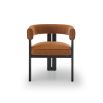 Orange boucle dining chair with three black legs