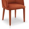 Dining chair with arms upholstered in rust red recycled fabric