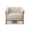 A sophisticated armchair with a contemporary design, luxury upholstery and classic brown finish