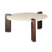 Coffee table with bronze feet overlapping round marble top