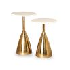 Conical base gold side tables with round marble top