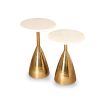 Conical base gold side tables with round marble top