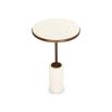 Pair of slender silhouette side tables with round, white marble top