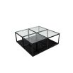 Black marble base coffee table with cube silhouette and glass top