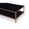 Black marble rectangular coffee table with wooden lower shelf