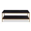 Black marble rectangular coffee table with wooden lower shelf