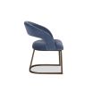 Curved back dining chair in blue velvet with bronze base frame