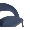 Curved back dining chair in blue velvet with bronze base frame