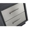 Stainless steel front bedside table with two drawers and charcoal finish wood