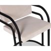 Beige velvet dining chair with black art deco inspired arched arms