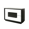 Dark wooden chest of drawers with mirrored front