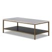 White marble rectangular coffee table with lower wooden shelf