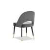 Dark grey velvet upholstered dining chair with arch detail black legs and brass cap feet 