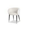 low back wrap around dining chair in white velvet with black legs and brass capped feet