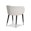 low back wrap around dining chair in white velvet with black legs and brass capped feet