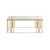 Modern coffee table with polished brass finish and tempered glass surface