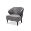 Grey chair with beautiful curves, tapered wenge wood legs and nail head trim accent