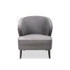 Grey chair with beautiful curves, tapered wenge wood legs and nail head trim accent