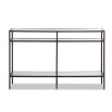 Bronze-finished console table with glass shelving