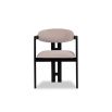 Beige velvet dining chair with three-legged structure in black