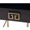 Black wood side table with geometric brass details