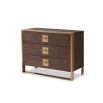 Stylish chest of drawers with dark brown veneer and brass handles