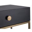 Black bedside table with brass handle and brass legs