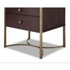 Rich brown wood 2 drawer bedside table with brass accents