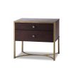 Rich brown wood 2 drawer bedside table with brass accents