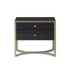 Dark wood side table with two drawers, curved legs and brass accents