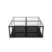 Black marble base coffee table with cube silhouette and glass top