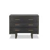 Black wooden chest with three drawers and brass handles