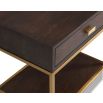 Brown wood bedside table with brass frame and brass handle