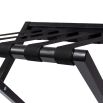 Black wooden luggage rack complete with sleek straps