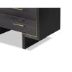 Black wooden chest with three drawers and brass handles