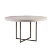 Round grey washed wood dining table with minimal base