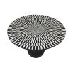 A stunning coffee table with a sunray design inlaid with bone and three statement spherical legs