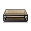 Bold black edged coffee table with antique gold finish glass top and bottom