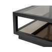 Bold black edged coffee table with antique gold finish glass top and bottom