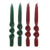 Set of four wiggle shaped dinner candles, two red & two green